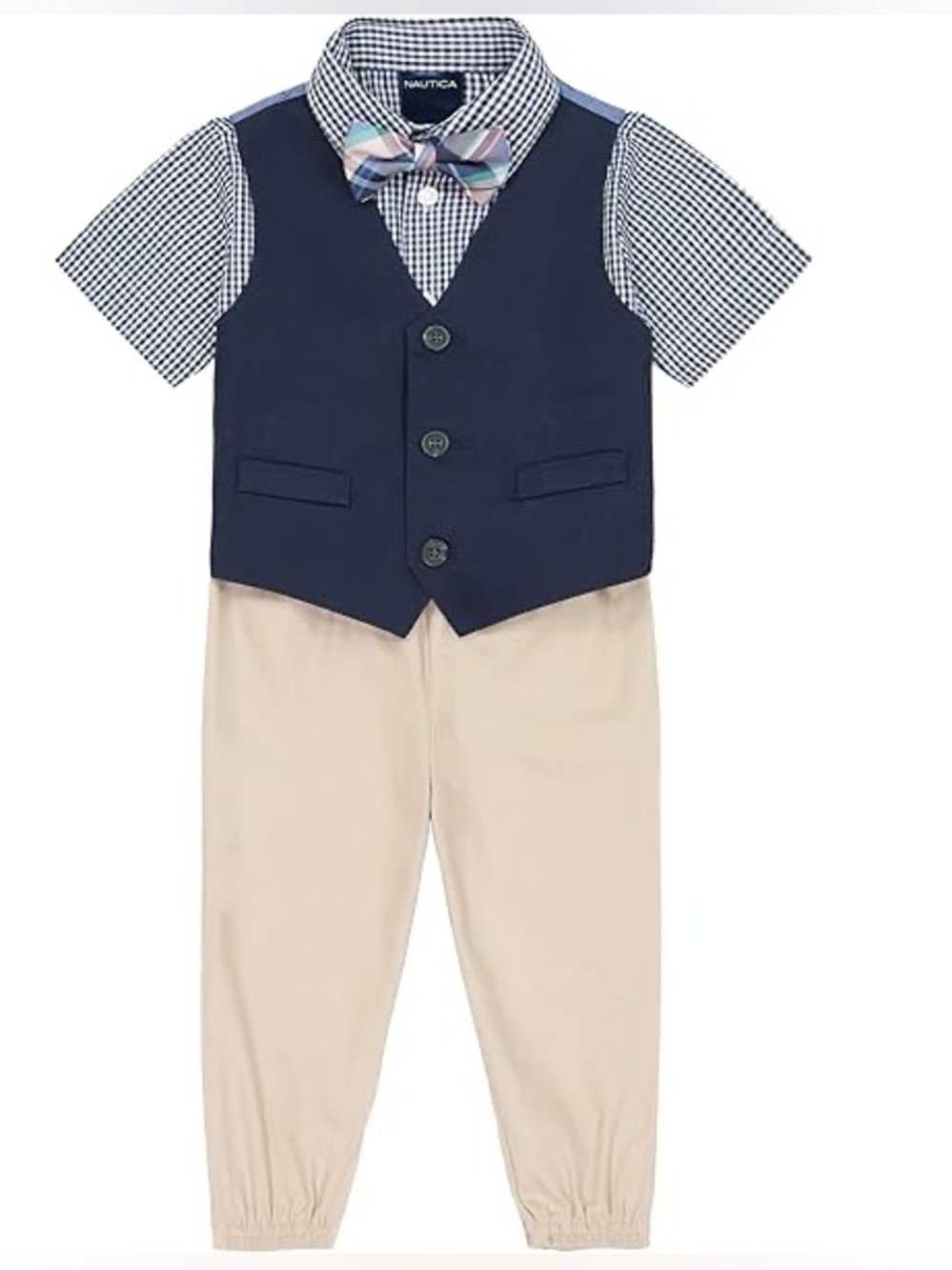 Nautica Toddler Boys Kids 4 Piece Short Sleeve Vest Bow Tie Outfit Set. 3. 3T.